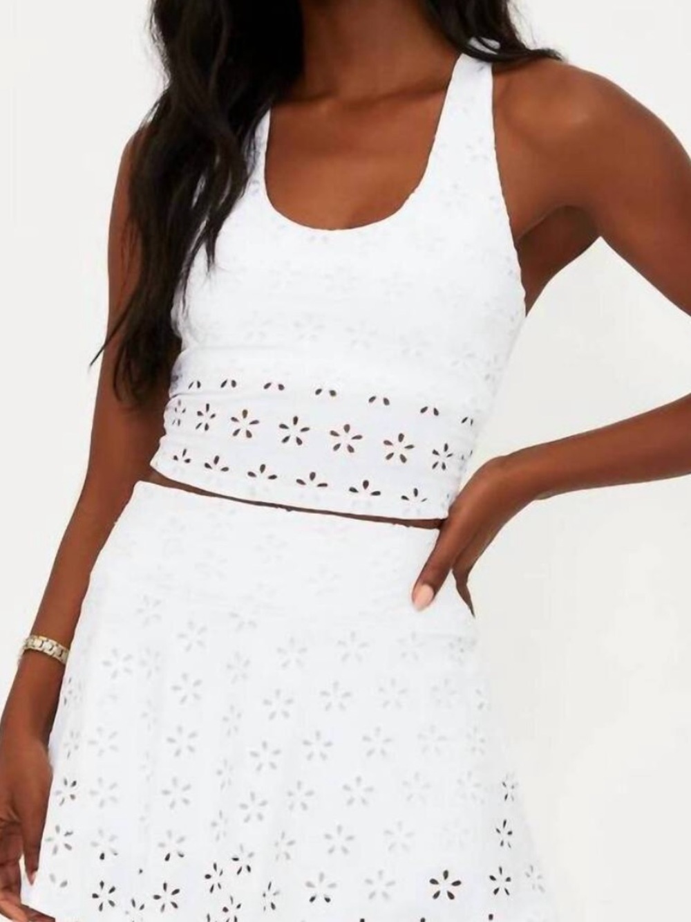 Beach Riot White Eyelet Crop Tank